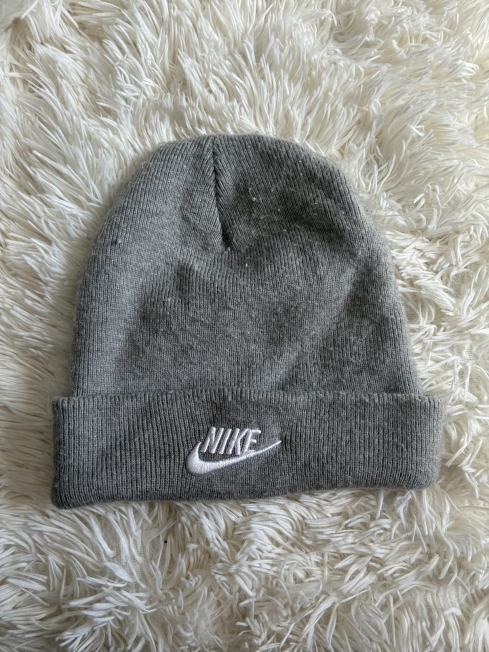 Nike Gray Cuffed Knit Beanie with White Swoosh